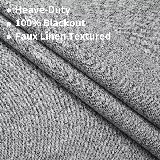 Joydeco Natural Linen Curtains 84 inch Length 2 Panels Set Burg 100% Blackout Patio Door Curtain Room Darkening Sliding Door Curtains Thermal Insulated Back tab Rod Pocket(105x84 inch, Light Grey)