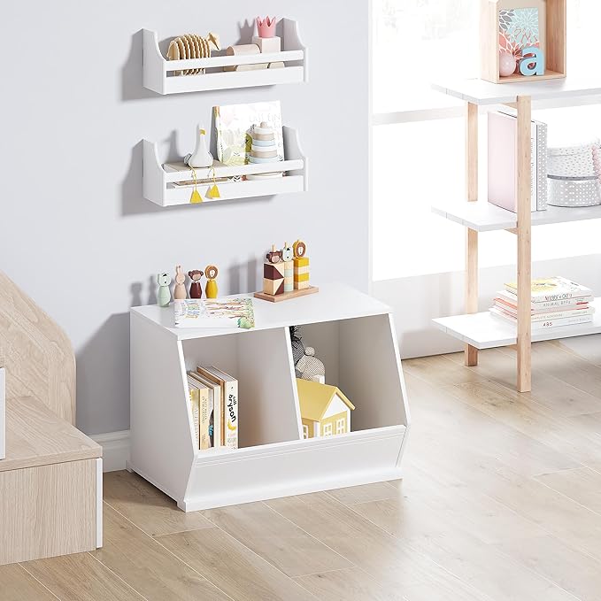 UTEX Stackable Toy Storage Cabinet, Wooden Cubby Organizer, White Shelf for Playroom, Bedroom, Living Room, Nursery, 2 Cubes