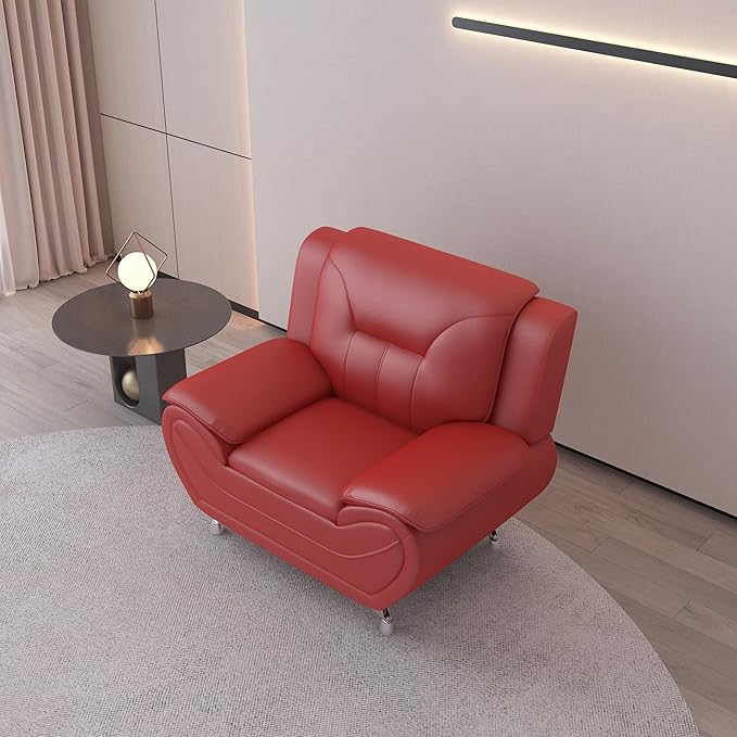 Container Furniture Direct Michael Modern Faux Leather Upholstered Stainless Steel Legs Living Room, Chair, Loveseat, Sofa, Black Camel