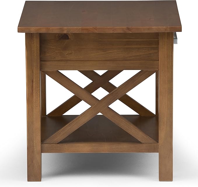 SIMPLIHOME Kitchener SOLID WOOD 21 inch Wide Square Contemporary End Side Table in Medium Saddle Brown for the Living Room and Bedroom