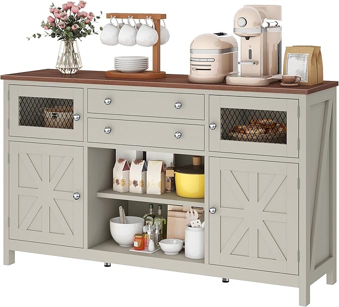 YITAHOME Farmhouse TV Stand for 65/55 Inch Television, Entertainment Center Television Stand with Drawers & Door, 59" Media Console TV Cabinet for Living Room, Antique White