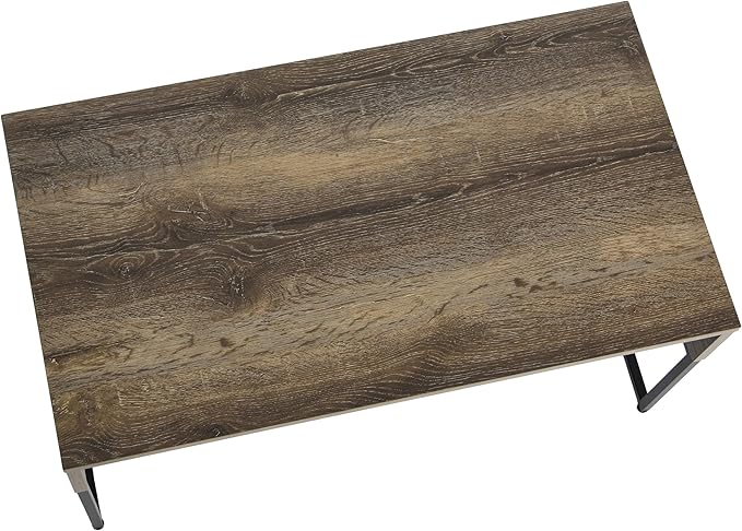 Household Essentials Wrap Rectangular Coffee Table Ashwood Rustic Wood Grain and Black Metal