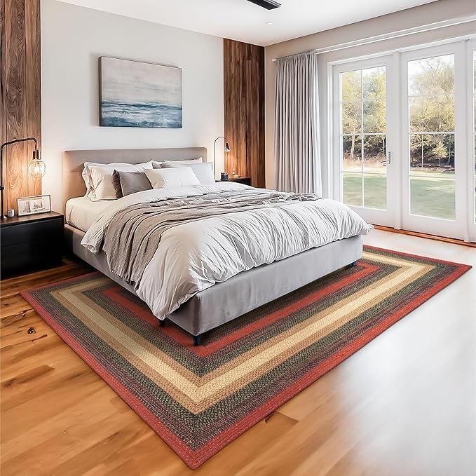 Homespice Highland Multi Color Jute Braided Area Rugs, 8x10' Rectangle - Warm Country and Cabin Decor, Perfect for Living Rooms and Bedrooms - Pet Friendly and Easy to Clean