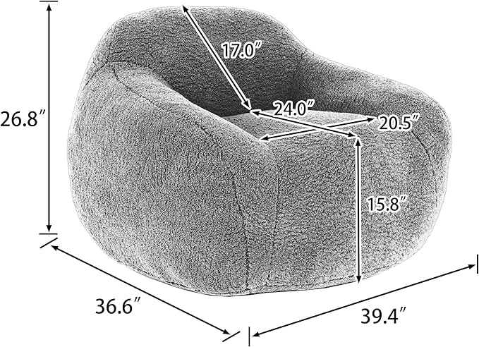Furniliving Bean Bag Chair, Oversized Bean Bag Couch for Adults Comfy Bean Bag Sofa with Back Support, Giant Bean Bag Chair Stuffed Floor Sofa for Living Room Bedroom Dorm Office, Teddy, Off White