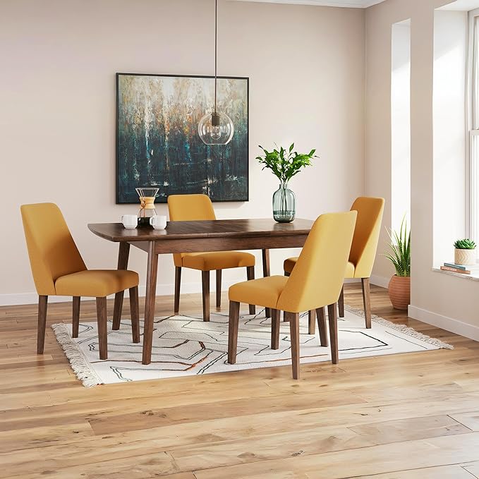 Signature Design by Ashley Lyncott Contemporary Dining Room Upholstered Side Chair with Foam Cushion, 2 Count, Yellow & Brown