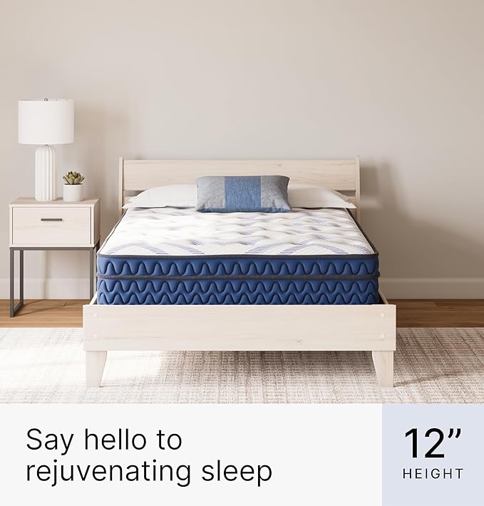 Signature Design by Ashley Full Size Stack 12 Inch Hybrid Medium Plush Cooling Gel Infused Memory Foam Mattress for Pressure Relief, Fiberglass Free, Mattress in A Box