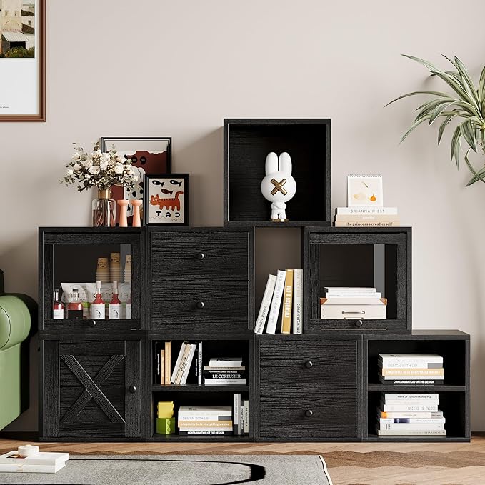 FUSUNBAO DIY Cube Storage Organizer Stackable Cubes for Home Books Clothes Toy -Modular Cubby Storage System-Office Cubical-Bookcase Closet (Black, 1 Layer Cube)