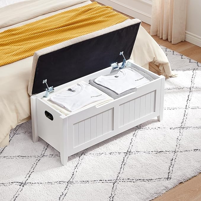 GAOMON 39.4" Storage Benches Entryway Bench with Cushion, 2 Safety Hinges, Storage Trunk, Shoe Bench Storage Chest for Entryway, Living Room, Bedroom, White