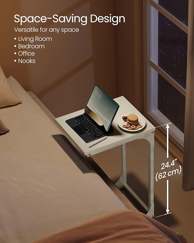 VASAGLE C-Shaped End Table, Small Side Table for Couch, Sofa Table with Metal Frame for Living Room, Bedroom, Bedside, Cream White
