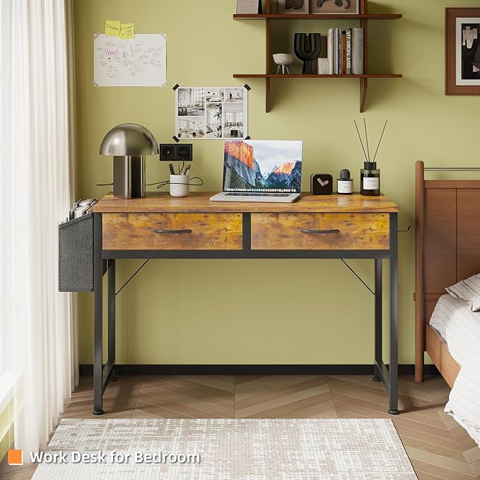 Small Desk with Fabric Drawers- for Bedroom, Vanity Desk with Storage, Home Office Computer Desk for Small Spaces, 32 Inch Modern Work Writing Study Table, Vintage