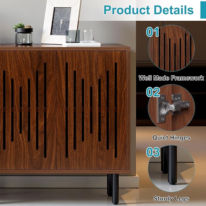 59" Sideboard Buffet Cabinet with Storage, Kitchen Buffet Storage Cabinet Set of 2, Modern Sideboard with Doors & Adjustable Shelves for Living Room, Kitchen, Hallway, Dark Walnut