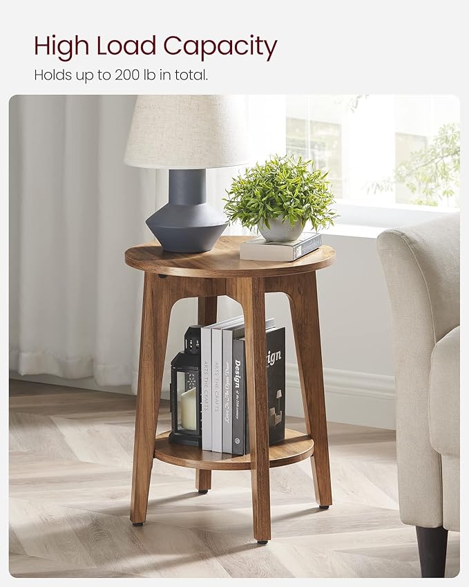 VASAGLE Side Tables, Set of 2, Small Round End Table with Lower Shelf, Nightstand for Small Spaces, Living Room, Bedroom, Rustic Walnut ULET289K01