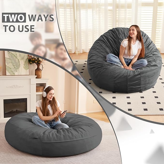 HABUTWAY XX-Large Bean Bag Chair: Giant 7' Memory Foam Furniture Bean Bag Chairs for Adults with Microfiber Cover 7Ft (Grey)