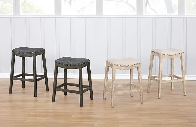 Roundhill Furniture Maroni Faric Upholstery Nailheaded Saddle Barstool, Set of 2, Gray