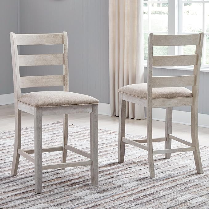 Signature Design by Ashley Skempton 24" Counter Height Upholstered Barstool, Set of 2, Antique White