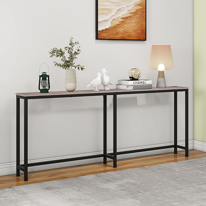 HOMERECOMMEND Sofa Tables Console Table with USB Ports,Behind Couch Table with Oulets & USB Ports,Narrow Entryway Table, Skinny Hallway Tables,Grey