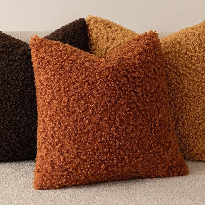 Foindtower 2 Pieces 24x24 Inch Burnt Orange, Faux Fur Throw Pillow Cover Accent Sherpa Furry Pillow Cover Fuzzy Soft Pillowcases Cozy Sheepskin Decorative Fleece Cushion Case for Bed Couch Living Room