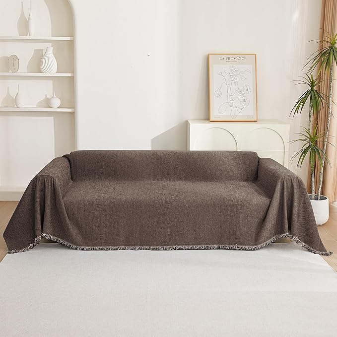 MYSKY HOME Couch Covers for 3 Cushion Couch Sofa, Chenille L Shape Sectional Couch Cover - Pet-Friendly, Machine Washable, Non-Slip Sofa Protector for Dogs, Kids, 71"x118", Deep Chocolate