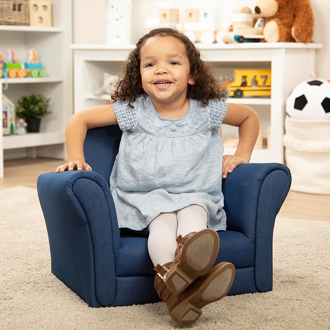 Melissa & Doug Denim Fabric Child’s Armchair (Kid’s Furniture, 23”L x 17.5”W x 18.3”H) Children's Furniture, Child's Reading Chair, Chairs for Toddlers, Oversized Kid's Armchair
