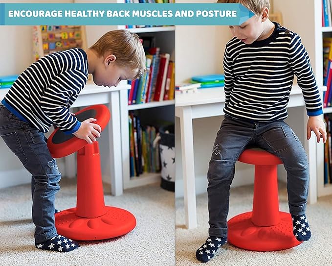 ActiveChairs Kids Wobble Stool, Flexible Seating for Preschool & Elementary Classrooms. Improves Focus & Posture, Helps ADHA/ADD, Wiggle Seat, [Active Desk Chairs], 14" Stool, Ages 3-7, Red