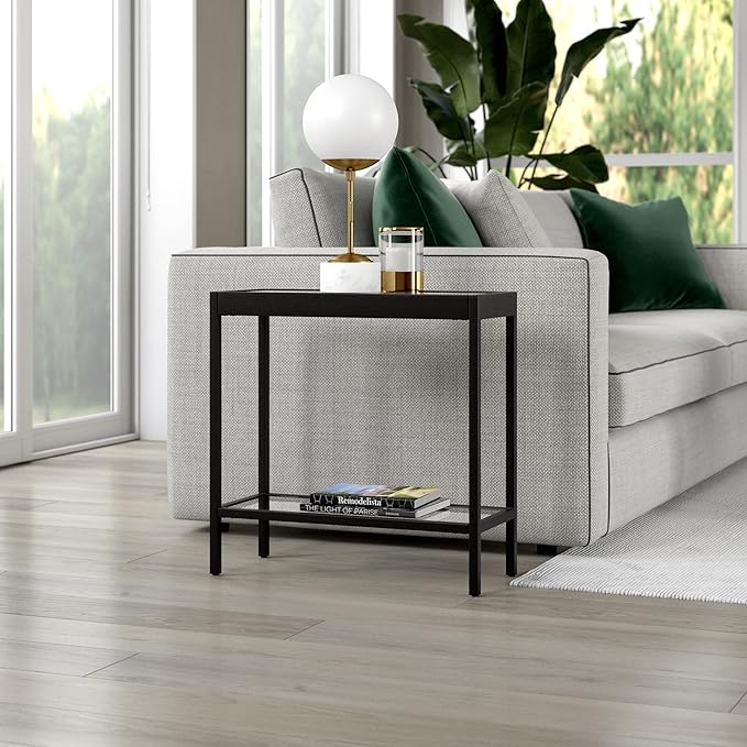Henn&Hart 24" Wide Rectangular Rectangular Side Table in Blackened Bronze, Table for Living Room, Bedroom