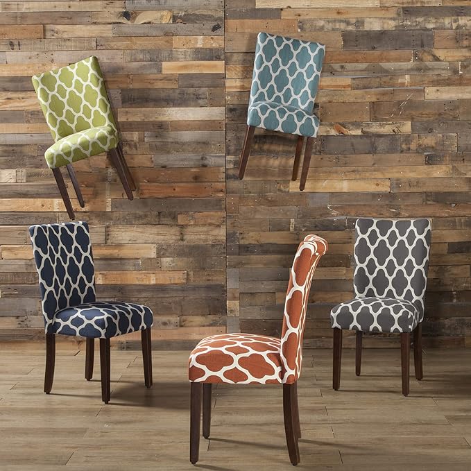 HomePop Parsons Classic Upholstered Accent Dining Chair, Set of 2, Grey and Cream Geometric