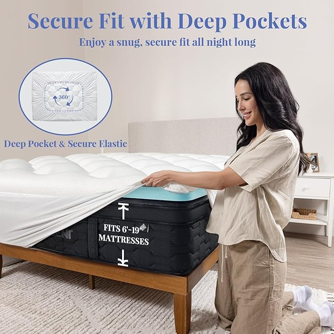 OhGeni Cooling 4 inch Dual Layer Queen Mattress Topper, 2 inch Cooling Gel Memory Foam, 2 inch Down Alternative Pillow Top Pad, Mattresses Cover for Bed, Medium Support, Fits 6”-19” Deep Pocket