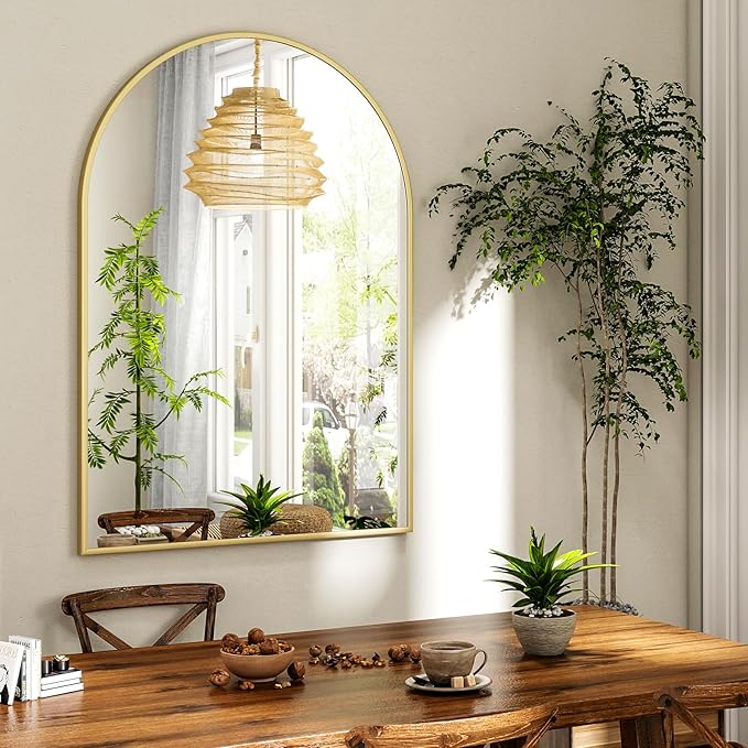 30x38 Inch Arched Bathroom Mirror - Gold Metal Frame Wall Mounted Vanity Mirror for Bathroom, Bedroom, Living Room, Hanging or Leaning Decorative Mirror