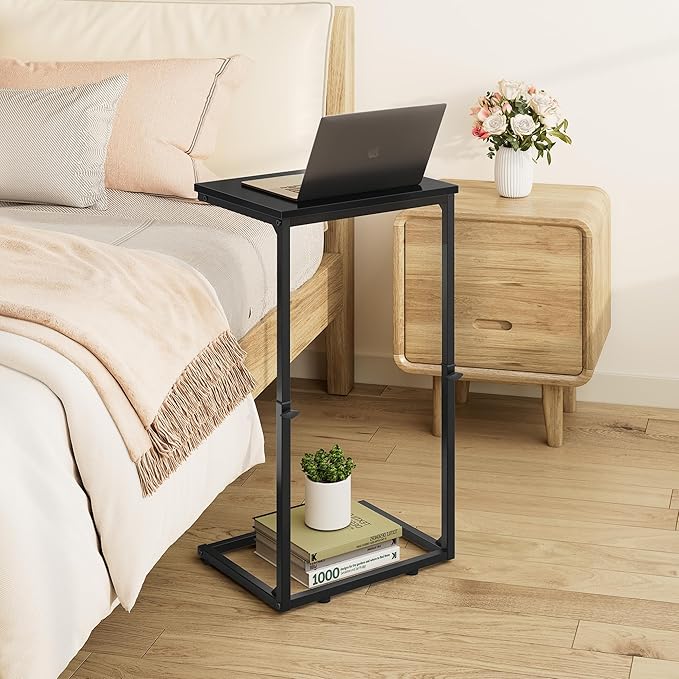 Vagusicc C Shaped End Table for Couch, 33.2'' Extra Tall C Table Adjustable Height Side Table, Small Side Table for Small Spaces, Couch Tables That Slide Under, Tv Tray Table for Living Room, Black