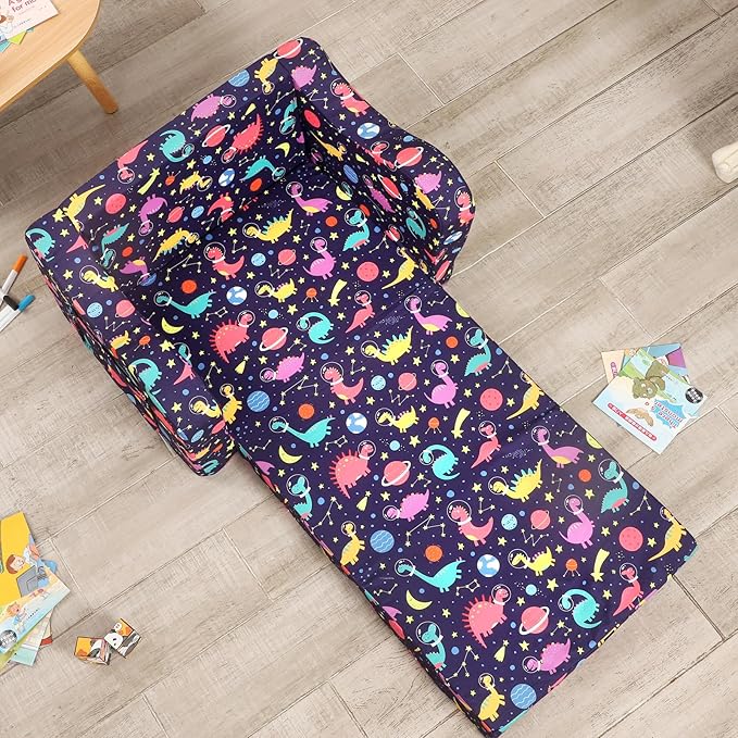 Dinosaur Kids Sofa, 2-in-1 Kids Couch Fold Out, Convertible Sofa to Bed for Girls and Boys