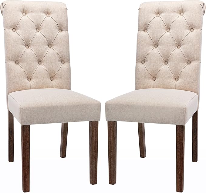 COLAMY 5-Piece Dining Table Set for 4, 60" Kitchen Wood Table with 4 Tufted Dining Room Chairs, White/Beige