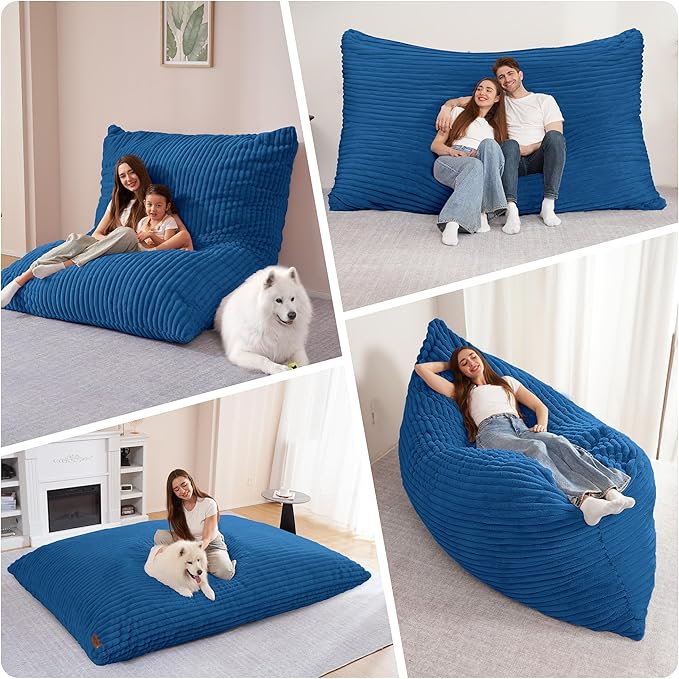 HABUTWAY 4-in-1 Bean Bag Chair, Convertible Chair with High-Density Memory Foam Filling & Machine Washable Cover, Giant Bean Bag Chair for Adults (Blue)