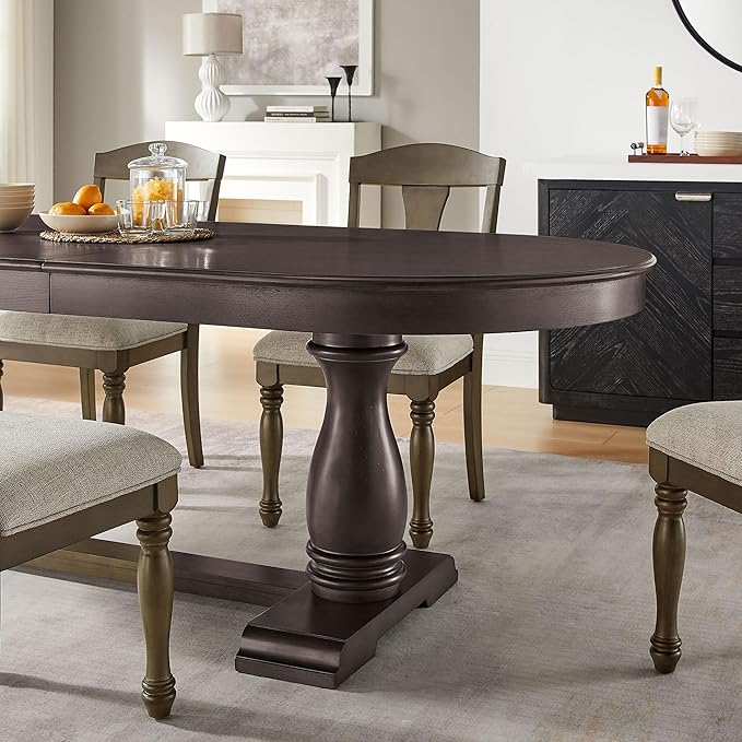 Ball & Cast Farmhouse Extendable Dining Table for 6-8, 76"-94" Long Extendable Kitchen-Table with Leaf, Mid Century Curved Wooden Expandable Table w/18 Leaves,Drop-Leaf Breakrest Table, Dark Brown