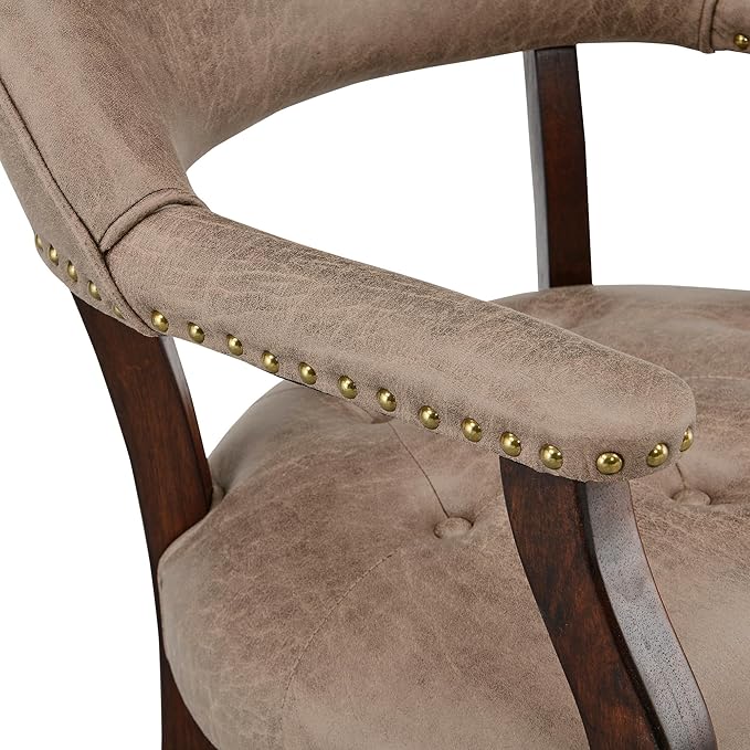 LEEMTORIG Large Dining Chairs with Casters and Arms, Rolling Dining Chairs with Wheels, Accent Wood Boss Caption's Chairs, 26" D x 25.2" W x 31.5" H, Espresso Legs & Yellowish Brown Fabric SY-318-LT