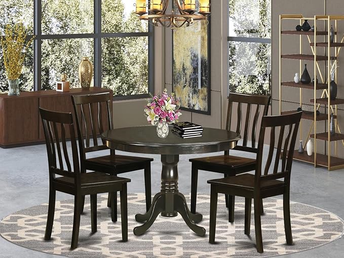 East West Furniture HLAN5-CAP-W 5 Piece Dining Table Set for 4 Includes a Round Kitchen Table with Pedestal and 4 Kitchen Dining Chairs, 42x42 Inch, Cappuccino