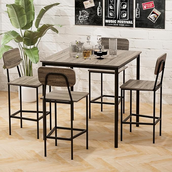 Tangkula Counter Height Dining Table Set, Bar Table and Chairs, Pub Table and Chairs Set of 4, Space-Saving Dinette Set for Breakfast Nook