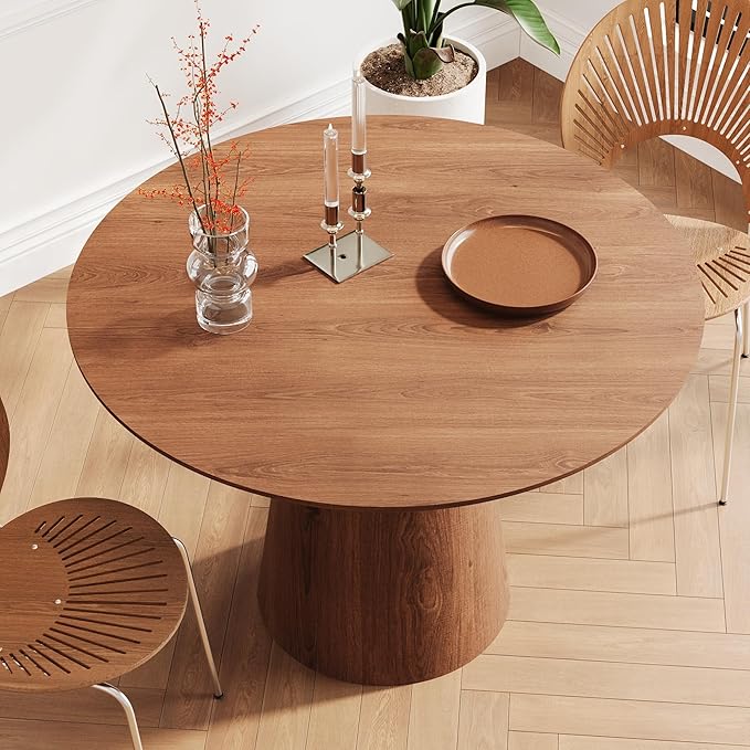 Round Dining Table for 4, 43" Wood Round Kitchen Table, Circle Dining Tables for Kitchen Living Room, Small Spaces