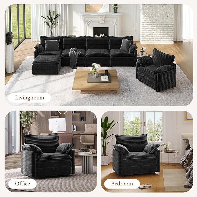 Vesgantti 40" Single Seat Sofa, Comfy Cloud Couch Deep Seat Upholstered Couch Corduroy Modern Sofa with Armrest Pillow, Easy Assembly for Living Room, Bedroom and Apartment, Black