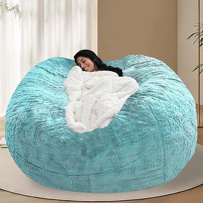 BCU 7FT Big Bean Bag for Adults Kids Without Filling Oversized Bean Bag Chair Cover for Stuffed Animal Storage, Blue Green