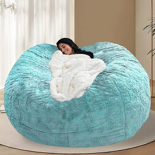 BCU 7FT Big Bean Bag for Adults Kids Without Filling Oversized Bean Bag Chair Cover for Stuffed Animal Storage, Blue Green