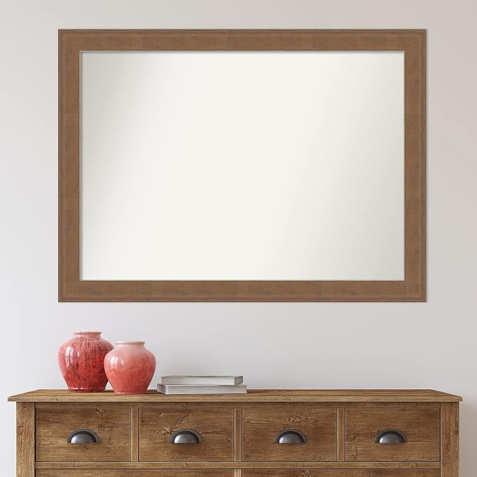 Amanti Art Brown Bathroom Mirror for Over Sink, 32x43 Alta Medium Brown Rectangle Vanity Mirror, X-Large Country Rustic Frame, Hangs Horizonally and Vertically, Bathroom Wall Decor, Non-Beveled Edge