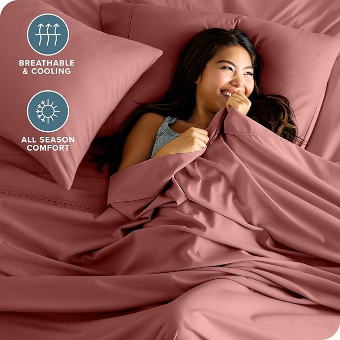 Bare Home Split Head Flex King Sheet Set - 1800 Ultra-Soft Microfiber Bed Sheets - Double Brushed - Deep Pockets - Easy Fit - 4 Piece Set - FlexTop Bedding Sheets (Split Head Flex King, Dusty Rose)