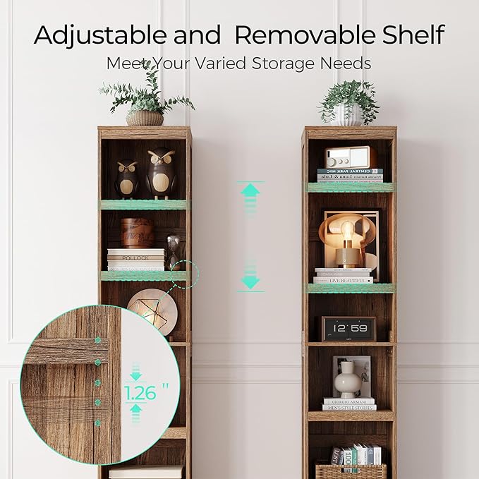 LINSY HOME 5-Shelf Bookcase, Narrow Bookshelves Floor Standing Display Storage Shelves 68 in Tall Bookcase Home Decor Furniture for Home Office, Living Room, Bed Room - Dark Brown