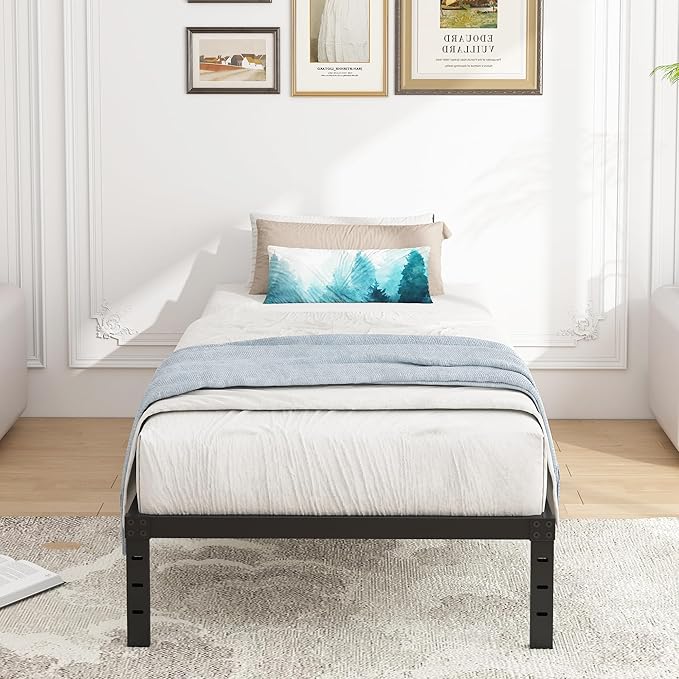 12 Inch Twin Bed Frames, Heavy Duty Metal Bed Frame Twin Size, No Box Spring Needed, Easy Assembly, Noise-Free, Black