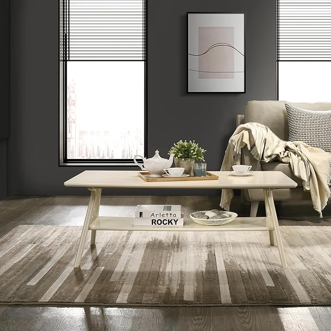 Roundhill Furniture Arona 3-Piece Coffee Table Set, Coffee Table and Two End Tables, Off-White Finish