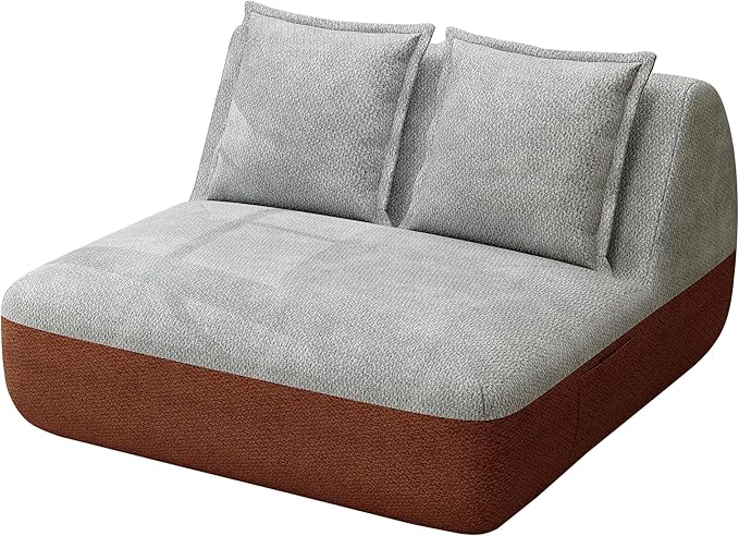 Hobestluk Small Sofa Couch Lounge Sofa Chair for Living Room, Comfy Memory Foam Couch, Mini Sofa with Side Pocket for Living Room, Bedroom (Terracotta+Light Grey)