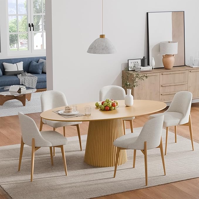 Casaphoria 67" Oval Dining Table, Modern Wood Kitchen Table with Cone Shaped Stripe Base for Living Room & Dining Room, Easy Assembly Farmhouse Furniture for 4-6, Oak