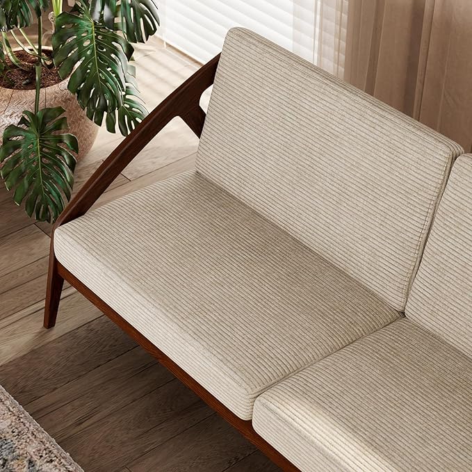 73.4" Solid Wood Upholstered Sofa, Comfortable Seat Cushion, White Waxwood Full Solid Wood Frame, Removable Cover, Suitable for Bedroom and Living Room, Easy to Assemble, Office Sofa