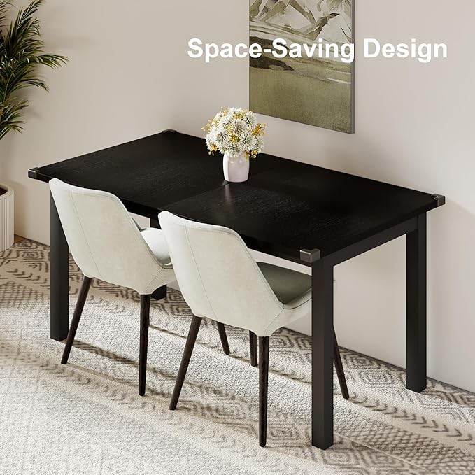 Feonase 63 Inch Extendable Kitchen Table, Modern Farmhouse Dining Table for 4-8, Wooden Dining Room Table for Small Space, Dining Room, Home Office, Living Room Furniture,Black