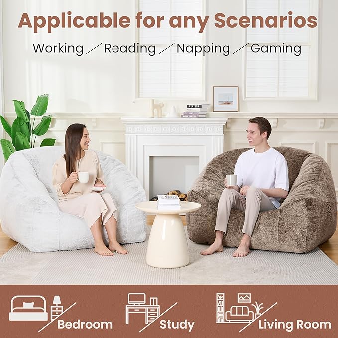 Bean Bag Chairs for Adults, Giant Beanbag Sofa Comfy Reading Chair, Oversized Bean Bag Chairs for Living Room Bedroom, Soft Faux Fur Fabric, 3.2FT, Khaki, Plush